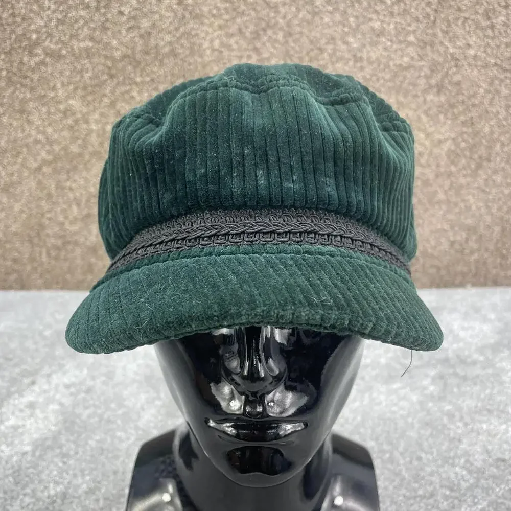 TOPSHOP FOREST GREEN CORDUROY BAKERS HAT BERET CAP PUFFY Y2K - Picture 2 of 7